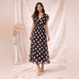 1. State Floral Midi Dress Size L | Ruffle Sleeve Boho V-Neck | Nordstrom